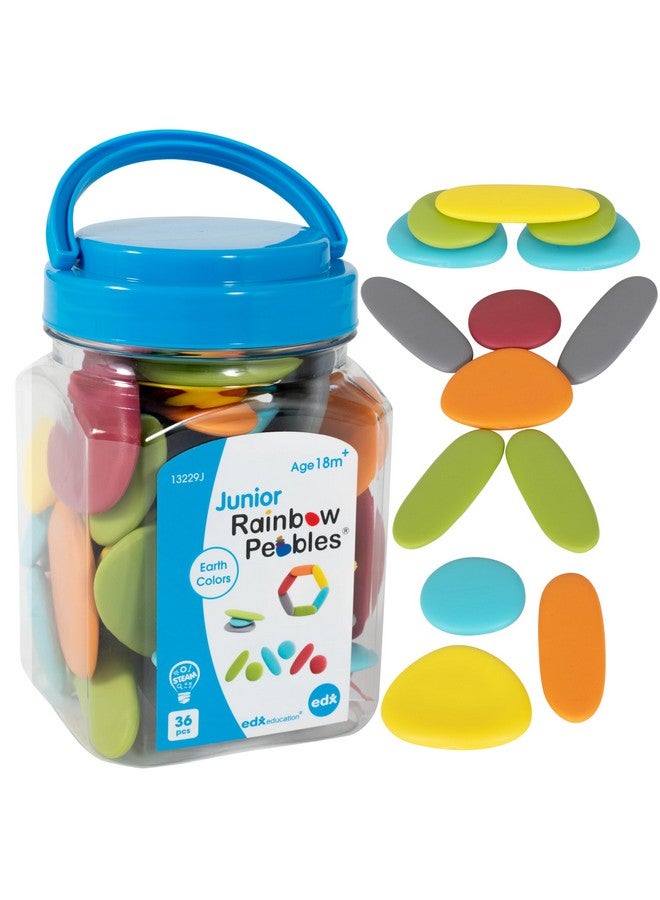 Rainbow Pebbles edxeducation - 13229 Rainbow Pebbles - Junior - Earth Colors - Mini Jar - Ages 18M+ - Sorting and Stacking Stones - Early Math Manipulative for Children - First Counting and Construction Toy - Image 1