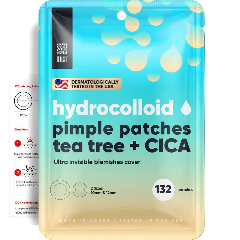 LE GUSHE Korean Pimple Patches for Face 132 Dots  Hydrocolloid Acne Patches with Tea Tree Oil  Invisible Zit Stickers  Dermatologist Tested  Korean Skin Care