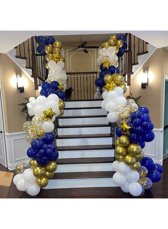 Isndare Balloons Royal Blue White Gold Balloons for Graduation Decorations Metallic Chrome Gold Confetti 12inch Dark Deep Blue White Latex Balloon for Birthday Party Anniversary Baby Shower - Image 3