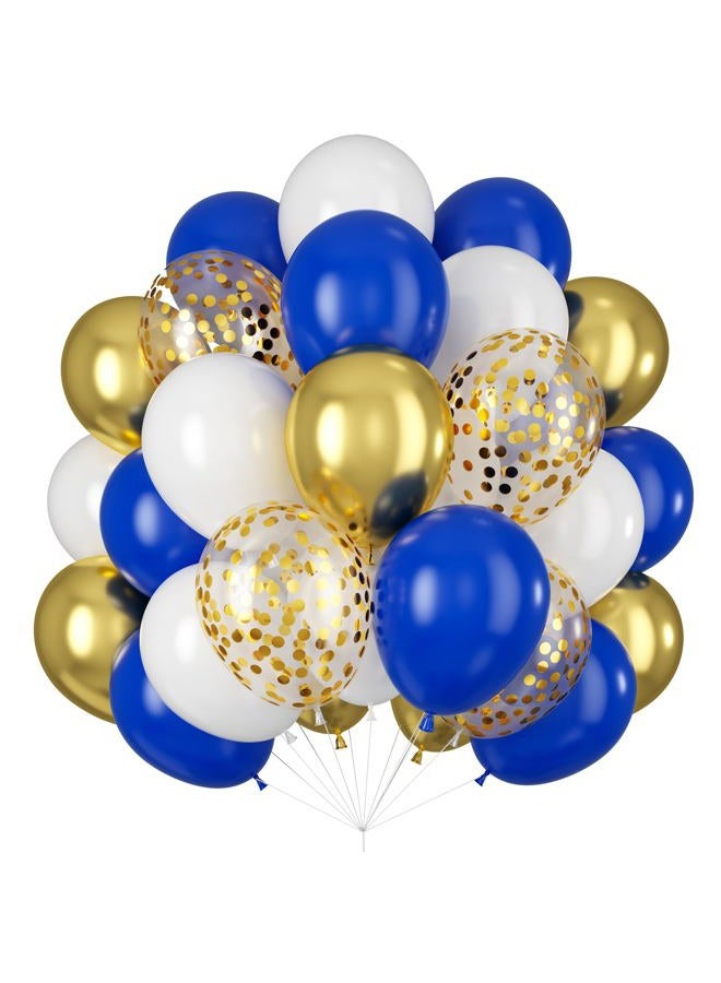 Isndare Balloons Royal Blue White Gold Balloons for Graduation Decorations Metallic Chrome Gold Confetti 12inch Dark Deep Blue White Latex Balloon for Birthday Party Anniversary Baby Shower - Image 1