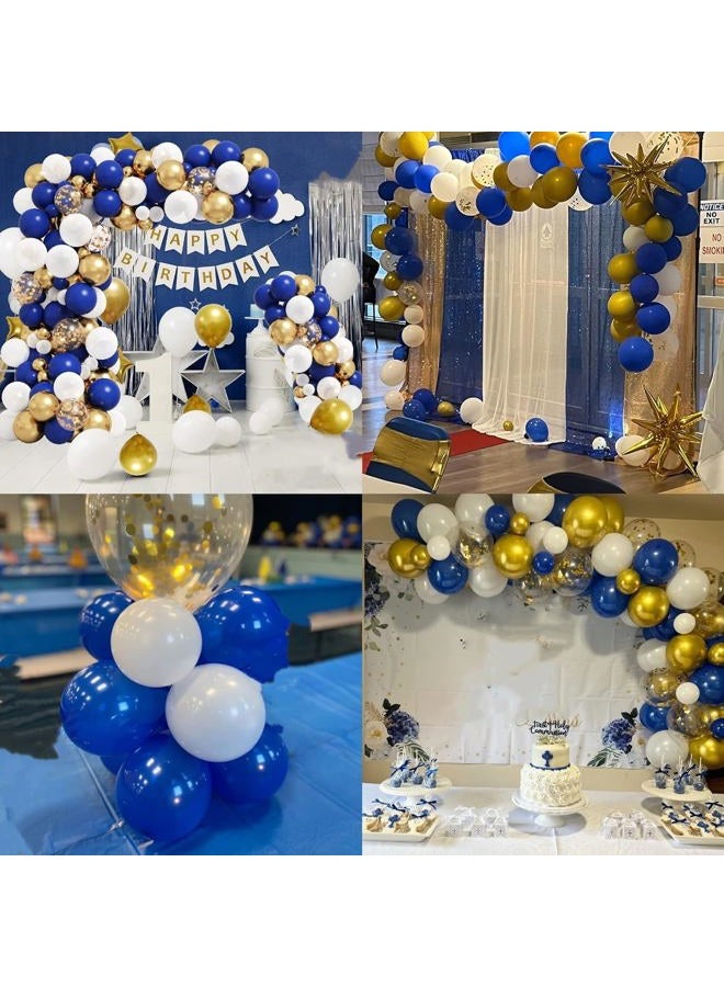 Isndare Balloons Royal Blue White Gold Balloons for Graduation Decorations Metallic Chrome Gold Confetti 12inch Dark Deep Blue White Latex Balloon for Birthday Party Anniversary Baby Shower - Image 4