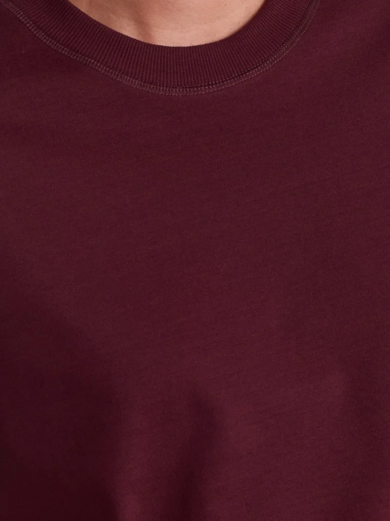 Dilvin 30312 Decorative Stitched Crew Neck T-shirt-Burgundy