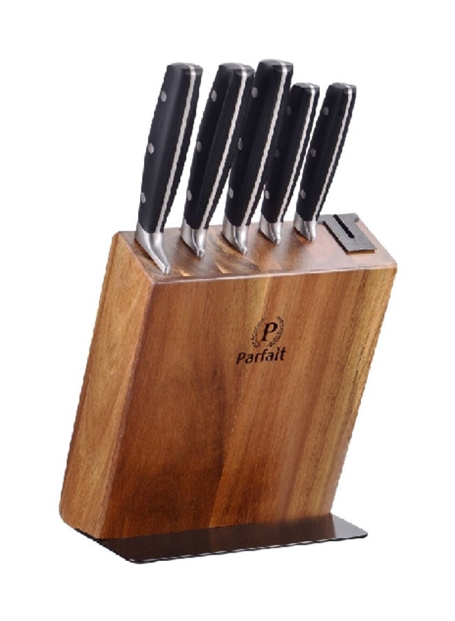 PARFAIT 6-Piece High Quality Wooden Stand Knife Block Set Multicolor 36.4 x 13.7 x 22 cm 257W61601 - Image 1