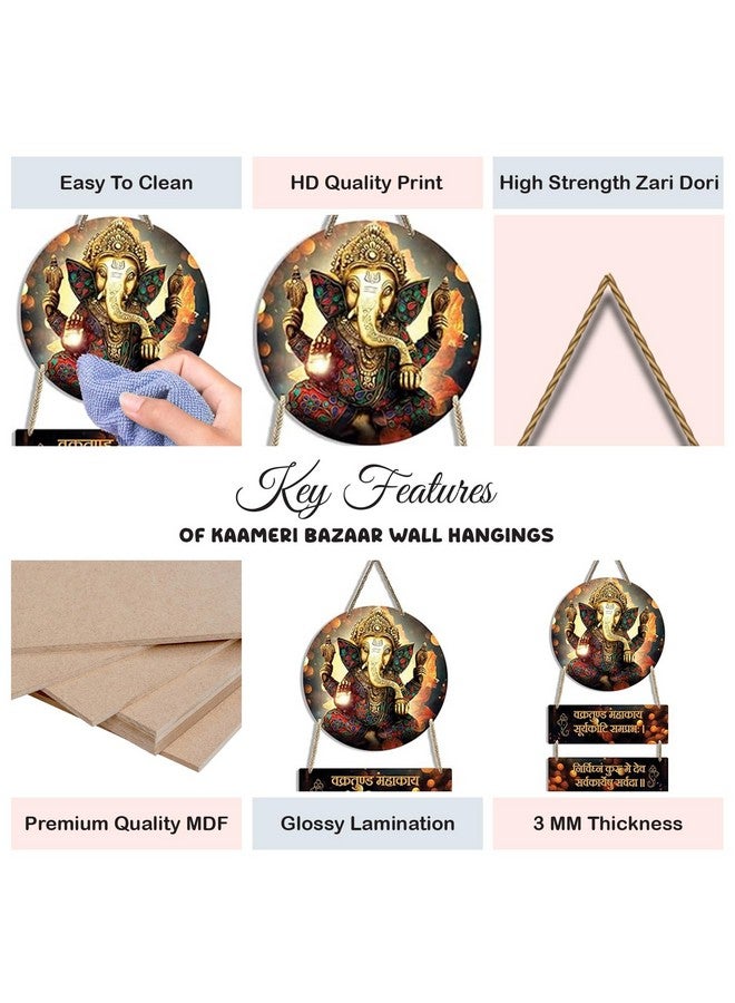 Kaameri Bazaar Ganesha Wooden Wall Art Hanging Decoration Item For Home | Ganpati Decorative Item For Living Room | Spiritual Wall Art, 28 Cm - Image 3