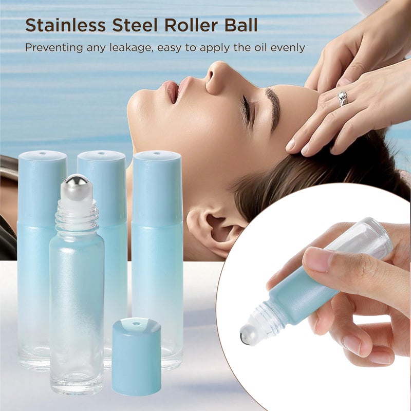 Sesense Essential Oil Roller Bottles  10Ml Thick Glass Perfume Roller Bottles With Funnel Opener And Dropper Colored Glass Empty Bottles With Stainless Steel Roller Balls (Blue  4 Pack) - Image 2
