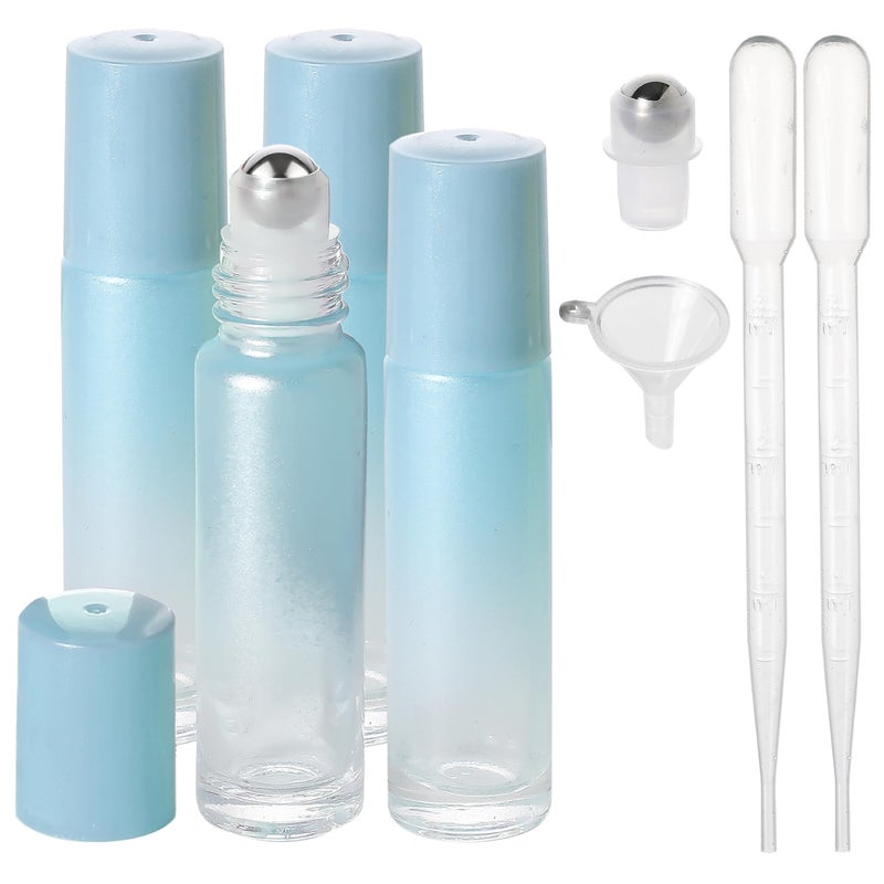 Sesense Essential Oil Roller Bottles  10Ml Thick Glass Perfume Roller Bottles With Funnel Opener And Dropper Colored Glass Empty Bottles With Stainless Steel Roller Balls (Blue  4 Pack) - Image 1