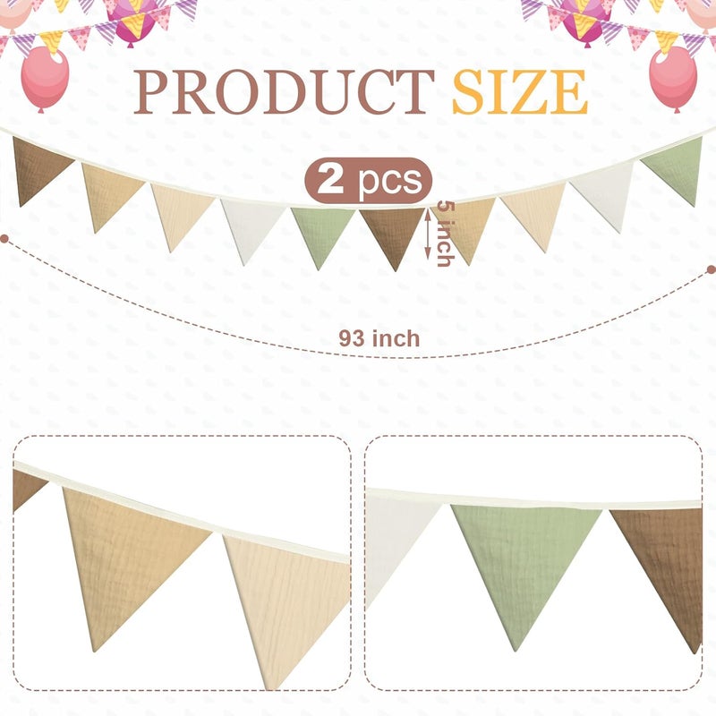 Oudain 2 Pcs Pennant Banner Flags Nursery Garland Triangle Bunting Flags Playroom Wall Decor Banner for Nursery Baby Shower Birthday Boho Wedding Party Event, Each 7.75 ft(Boho Color) - Image 2