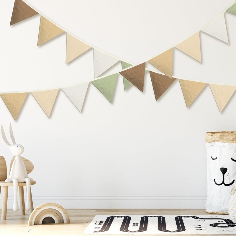 Oudain 2 Pcs Pennant Banner Flags Nursery Garland Triangle Bunting Flags Playroom Wall Decor Banner for Nursery Baby Shower Birthday Boho Wedding Party Event, Each 7.75 ft(Boho Color) - Image 3