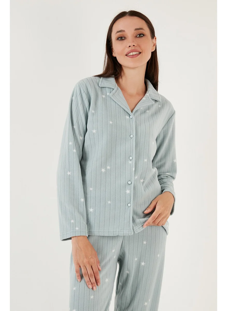 Lela Regular Fit Shirt Collar Front Buttoned Polar Fleece Pajama Set Women's Pajama Set 6571009W4