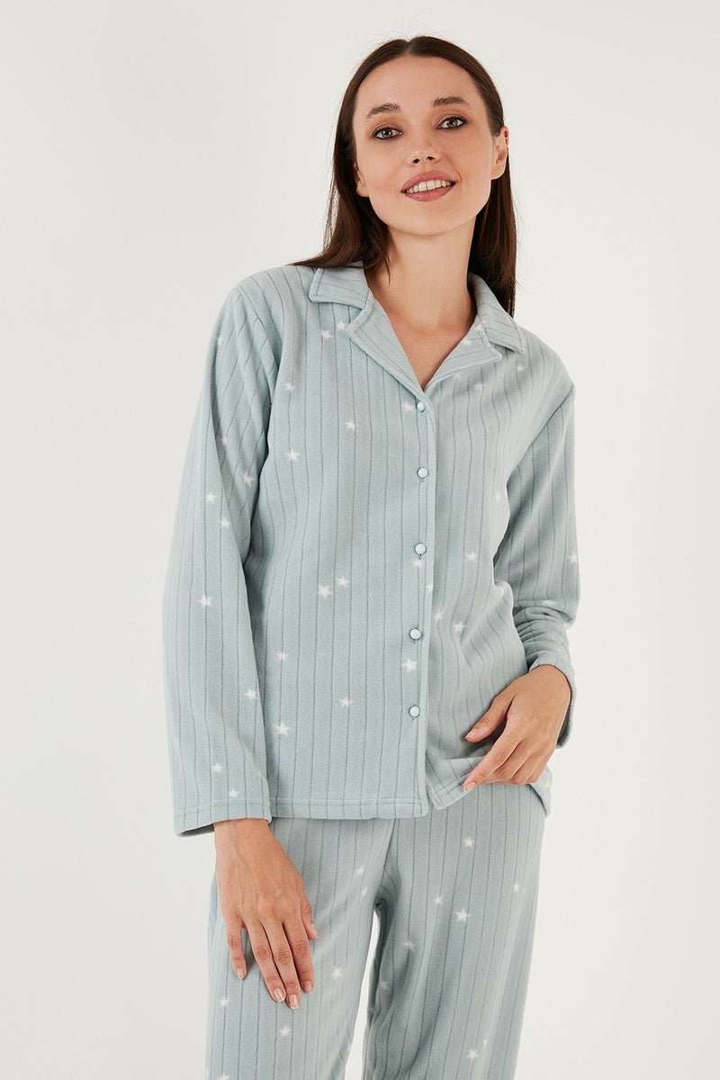 Lela Regular Fit Shirt Collar Front Buttoned Polar Fleece Pajama Set Women's Pajama Set 6571009W4  - Image 3