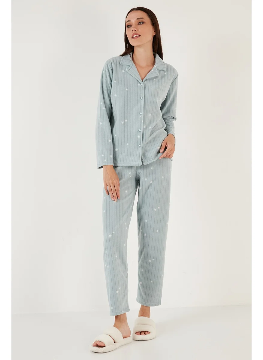 Lela Regular Fit Shirt Collar Front Buttoned Polar Fleece Pajama Set Women's Pajama Set 6571009W4