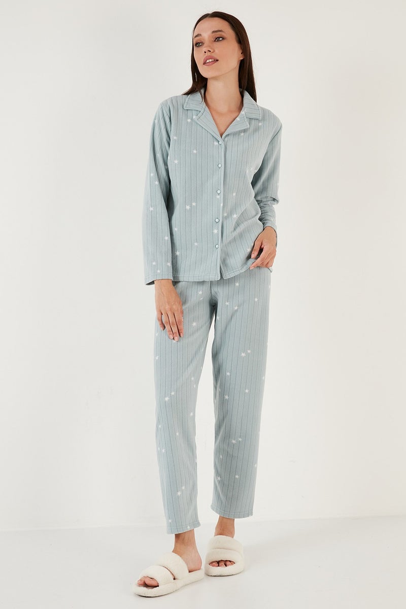 Lela Regular Fit Shirt Collar Front Buttoned Polar Fleece Pajama Set Women's Pajama Set 6571009W4  - Image 2