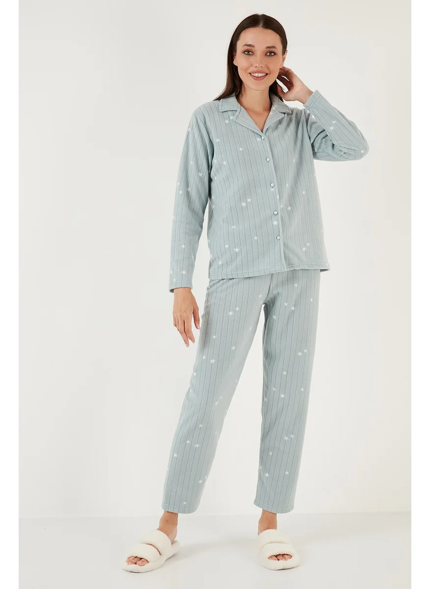 Lela Regular Fit Shirt Collar Front Buttoned Polar Fleece Pajama Set Women's Pajama Set 6571009W4