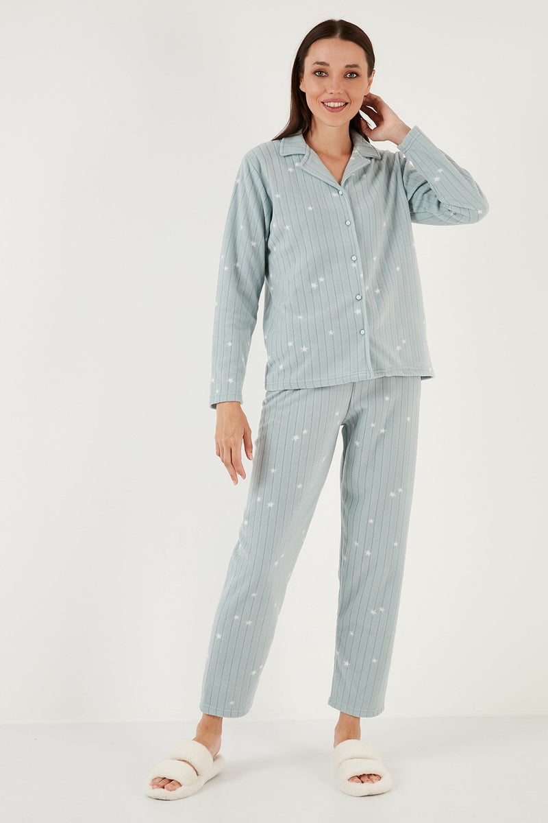 Lela Regular Fit Shirt Collar Front Buttoned Polar Fleece Pajama Set Women's Pajama Set 6571009W4  - Image 5