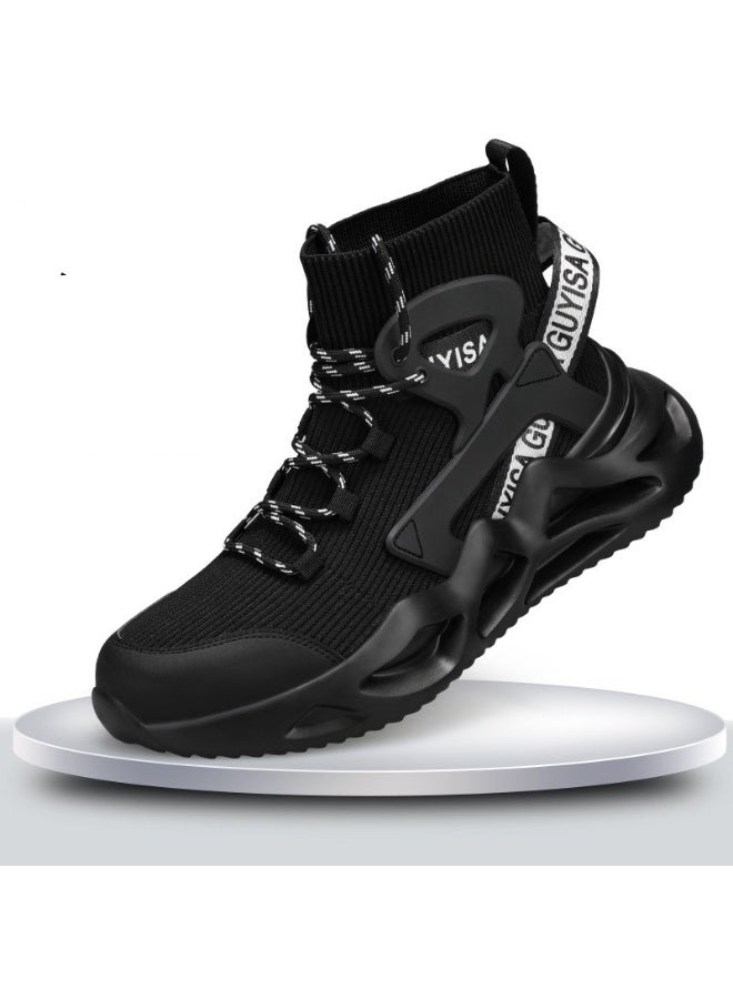 NIBEMINENT Mens Breathable Lightweight Anti-smash Work Shoes Protective Shoes Safety Anti Puncture Steel Toe High Top Wearable Work Shoes - Image 1