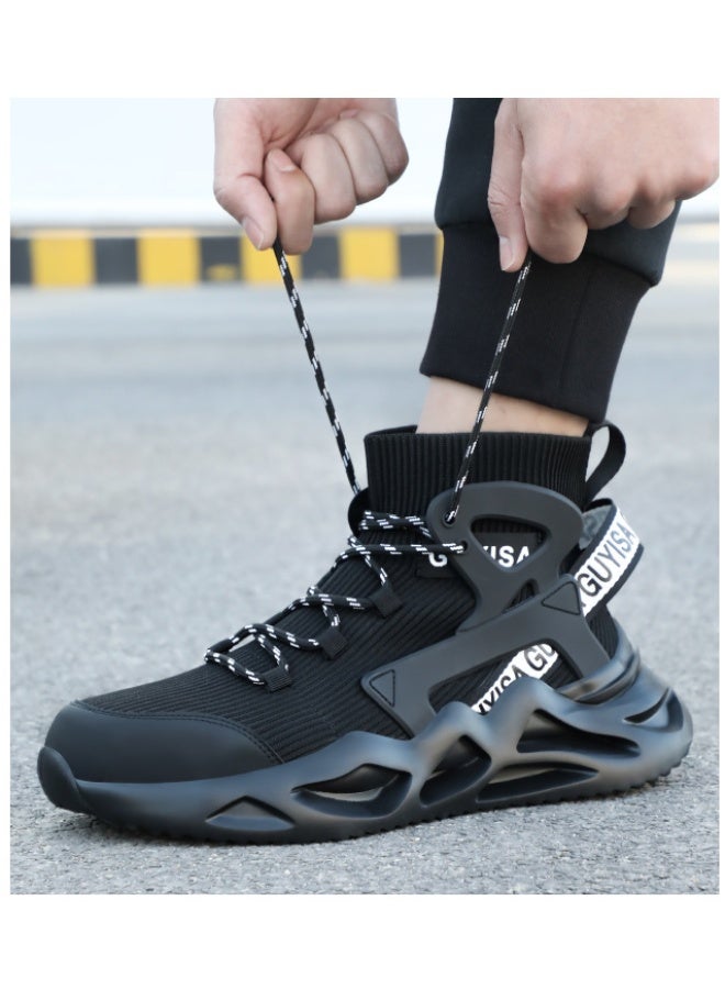 NIBEMINENT Mens Breathable Lightweight Anti-smash Work Shoes Protective Shoes Safety Anti Puncture Steel Toe High Top Wearable Work Shoes - Image 2