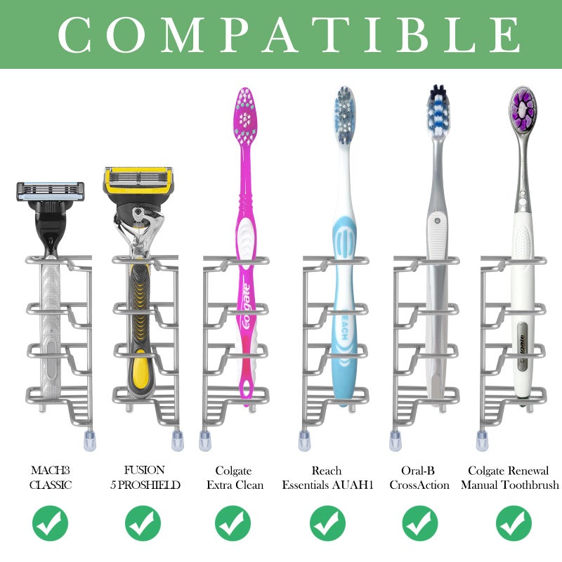 Linkidea Stainless Steel Electric Toothbrush Holder, Ventilated Tooth Brush Storage Organizer, 6 Slots Multifunctional Rack for Toothpaste, Razor, Shaver, Comb (Brushed Nickel) - Image 2