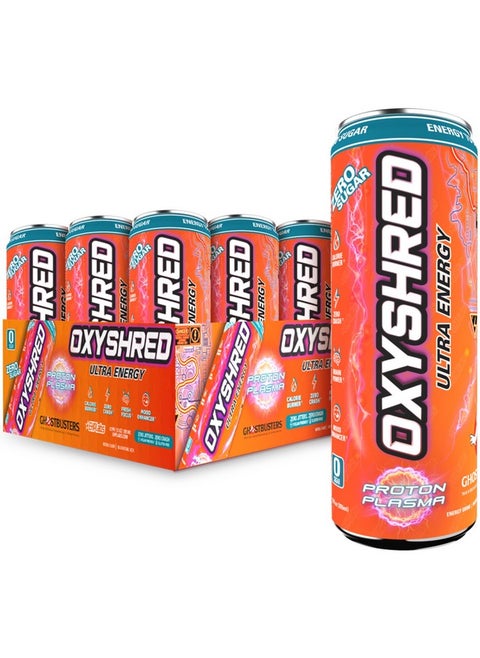 EHP Labs x Ghostbusters OxyShred Healthy Energy Drink - Zero Sugar Energy Drinks, Green Tea Extract, Vitamin C & L Carnitine - Zero Carbs, Zero Calories, Clean Caffeine - Proton Plasma (12-Pack)