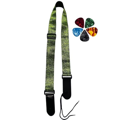 MOCKING BIRD Guitar Strap for Acoustic Adjustable Buckle Electric Guitar Strap Polyester Guitar Belt For Acoustic/Bass/Electric Guitar (Green Circuit) - Image 1