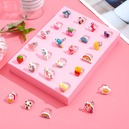 SOTOGO 100 Pieces Little Girl Rings Jewelry Rings Girl Pretend Play Ring and Dress up Ring, Little Girls Gift - Image 4