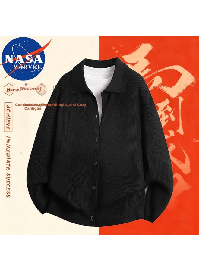 Nasa Marvel Men's Autumn Winter Sweater, Loose Fit Breathable Long Sleeve Cardigan, Warm Knitwear, Black, 3XL - Image 1