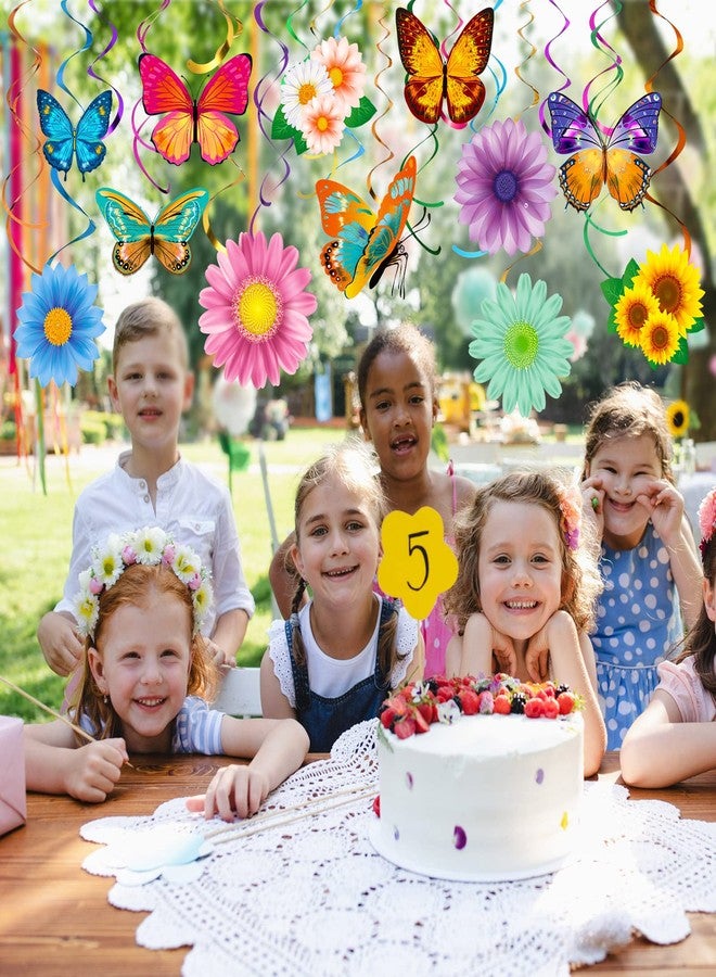 زنون 30 قطعة من زخارف الزهور والفراشات المعلقة على شكل دوامة، ديكور لحفلات استقبال المولود الجديد على شكل عباد الشمس في الربيع والصيف للنساء وحفلات أعياد الميلاد وعيد الفصح وحفلات استقبال المولود الجديد وعيد الأم ومستلزمات الزفاف (زهرة وفراشة) - Image 5