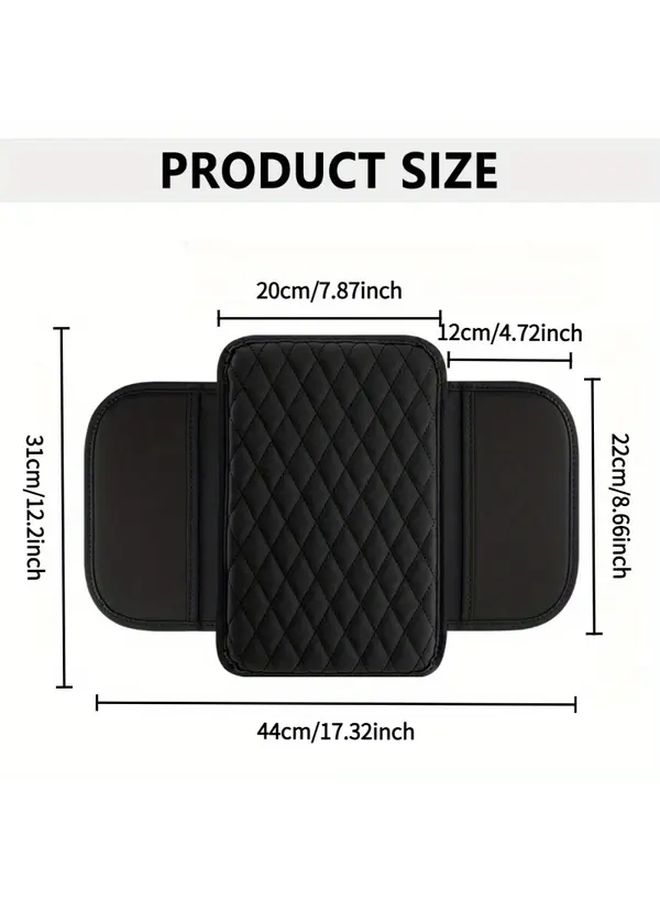 Beige Car Armrest Cushion With 2 Storage Pockets For Phone Receipts Cards - Image 2