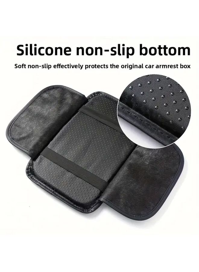 Beige Car Armrest Cushion With 2 Storage Pockets For Phone Receipts Cards - Image 5