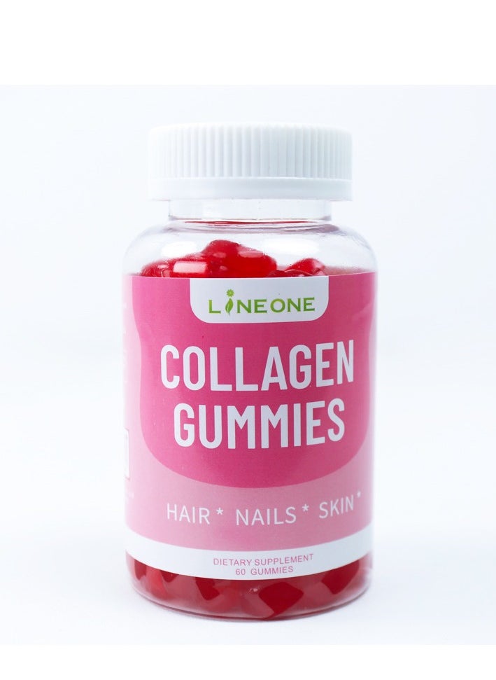 LINE ONE Collagen Peptide Gummy, With  VC+VE Strawberry Flavor Hair Skin & Nail Support Whitening,Dietary Supplement 60 Gummies  - Image 1