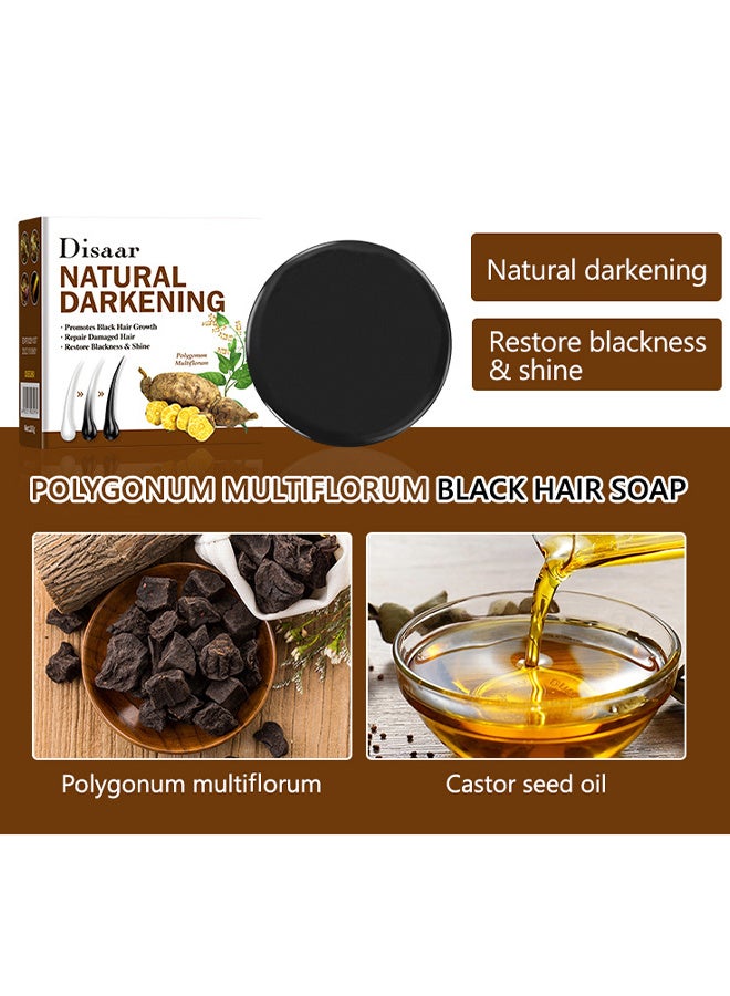 Disaar Polygonum Hair Shampoo Soap, Hair Prevents Hair Loss, Natural Hair Black, Nourishing Deeply Cleanses Hair Scalp, Extracts For Effective Cleaning, Promotes Healthy Hair Growth And Solution to Gray and White Hair, Cleanses And Nourishes Scalp, Hair Care, 100G - Image 2