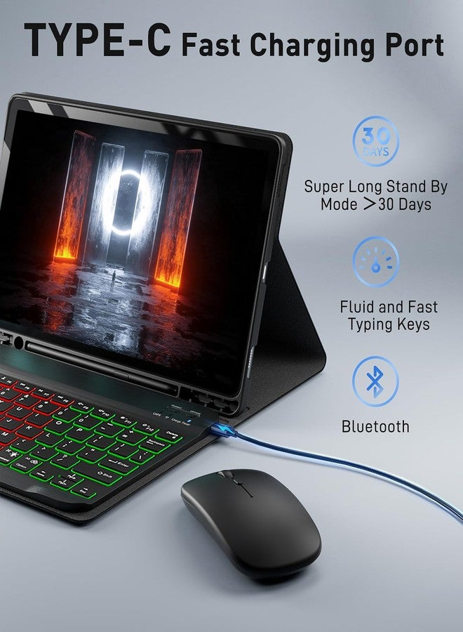 SAMTUNK Keyboard Case for Samsung Galaxy Tab A7 10.4 inch 2020 Cover - 7 Color Rainbow Change Backlit Detachable Magnetic Keyboard with S Pen Holder with Mouse - Black - Image 4