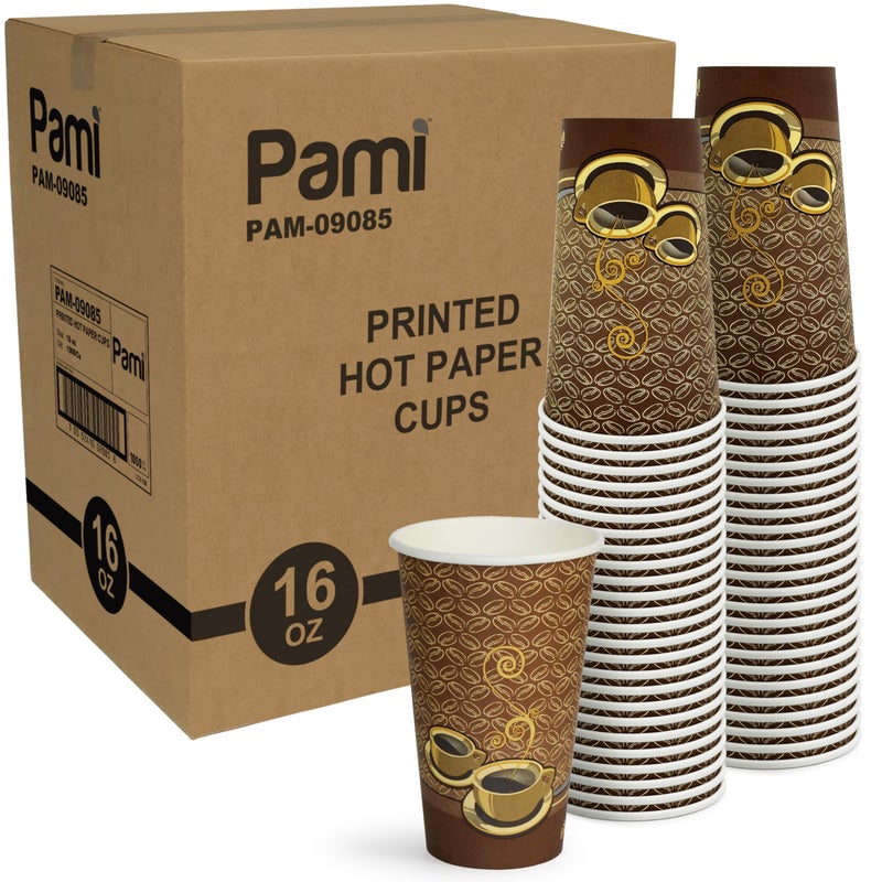 PAMI Hot Coffee Paper Cups Disposable TakeAway Coffee Cups For Hot Drinks SingleUse Paper Glasses For Espresso Hot Chocolate Tea Cute ToGo Hot Beverage Drinking Cups 1000 16oz