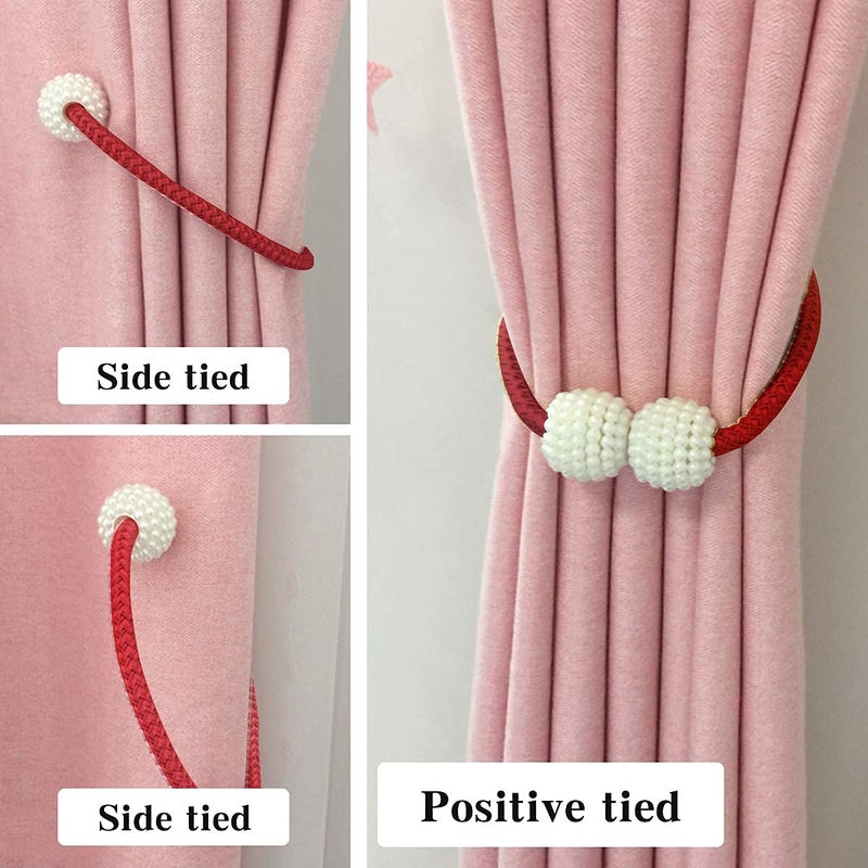 LAVNIK 1 Pair Curtain Tieback Round Pearl Polyester and Magnet Curtain Drapery Holdbacks Binding Tie Band Tiebacks for Living Room Decoration Curtain Buckle Drapery Holdbacks Curtain Straps - Image 2