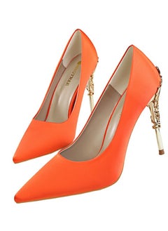 BIGTREE Women's Elegant Stiletto Pumps With 10 CM Personalized Metal Heel Elegant Gorgeous Closed Pointed Toe Slip On Solid High Heels Orange  - Image 1