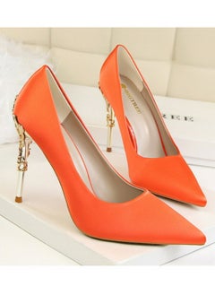BIGTREE Women's Elegant Stiletto Pumps With 10 CM Personalized Metal Heel Elegant Gorgeous Closed Pointed Toe Slip On Solid High Heels Orange  - Image 2
