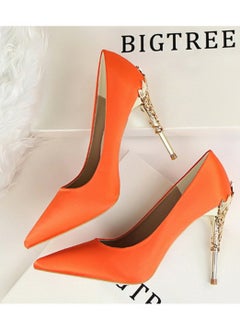 BIGTREE Women's Elegant Stiletto Pumps With 10 CM Personalized Metal Heel Elegant Gorgeous Closed Pointed Toe Slip On Solid High Heels Orange  - Image 4