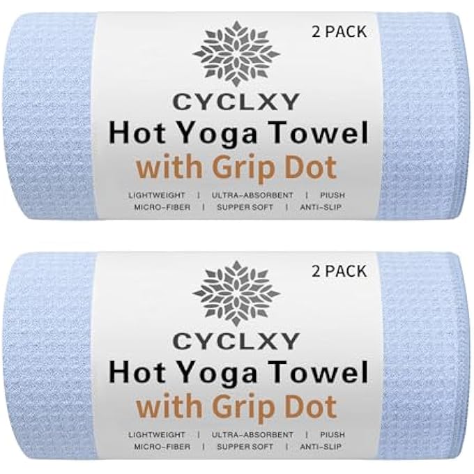 CYCLXY 2 Pack Hot Yoga Towel With Grip Dot，Stickyfiber Yoga Mat Towels Non Slip For Hot Yoga,Absorbent Microfiber Sweat Anti-Slip Cover,Bikram,Pilates,Exercise,Fitness - Image 1