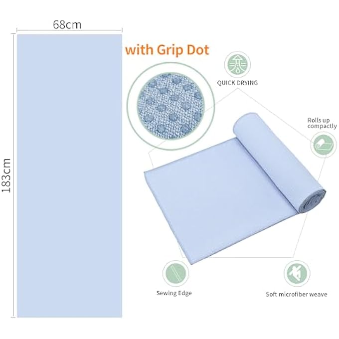 CYCLXY 2 Pack Hot Yoga Towel With Grip Dot，Stickyfiber Yoga Mat Towels Non Slip For Hot Yoga,Absorbent Microfiber Sweat Anti-Slip Cover,Bikram,Pilates,Exercise,Fitness - Image 2