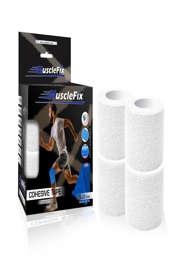 MuscleFix Breathable Self Adhesive Cohesive Bandage Wrap - Athletic Non-Woven for Sports, Medical Use, Injuries, Strains, Knee & Wrist Support, Ankle Sprains & Swelling - Suitable for Humans & Pets (4.5mtr ) (White, 5 cm (2" Inch) Pack Of 4) - Image 1