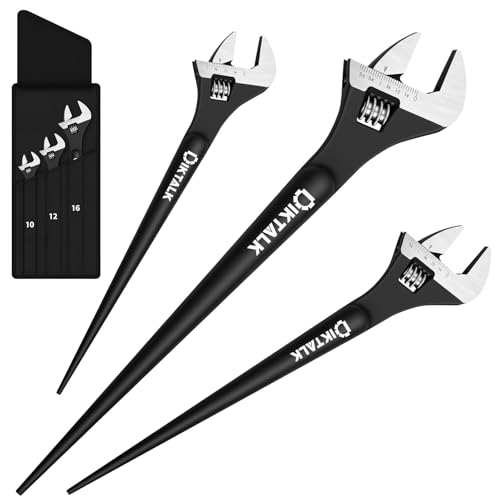 DIKTALK 3-Piece Adjustable Spud Wrench Set (10, 12, 16 Inch), CR-V Steel & Black Oxide Finish, SAE & Metric Scales, Alignment Punch and Crowbar Tail for Construction/Mechanical Repair/Outdoor Projects - Image 1