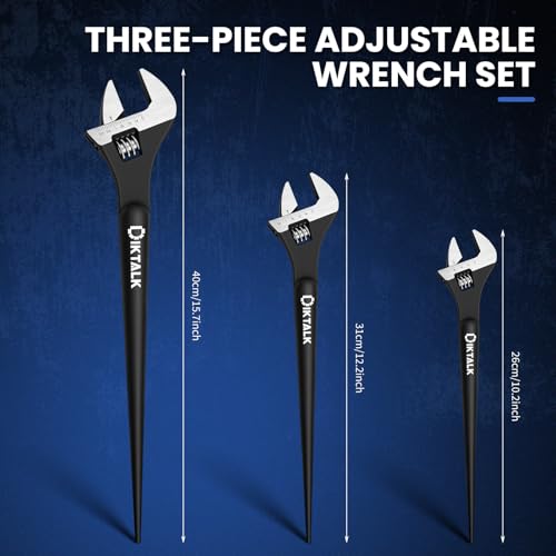 DIKTALK 3-Piece Adjustable Spud Wrench Set (10, 12, 16 Inch), CR-V Steel & Black Oxide Finish, SAE & Metric Scales, Alignment Punch and Crowbar Tail for Construction/Mechanical Repair/Outdoor Projects - Image 3