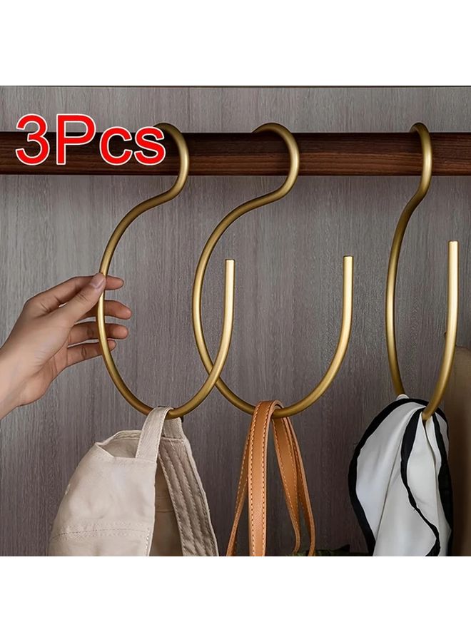 Modern Golden Aluminum Alloy Wall Mounted Hat Hooks Set of 3 Space Saving Storage Rack - Image 3