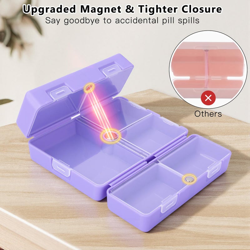 FYY Daily Pill Organizer, 7 Compartments Portable Travel Pill Case, [Folding Design] for Purse Pocket to Hold Vitamins,Cod Liver Oil,Supplements and Medication-Purple - Image 4