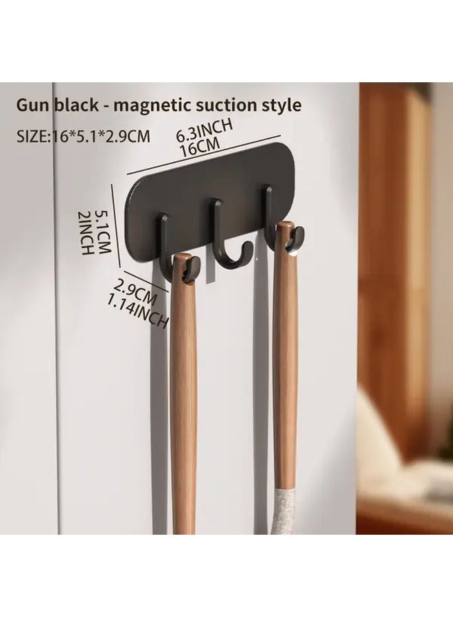 Black Magnetic Hook Strong Adhesive Wall Mount No Drill Space Saving For Bathroom Kitchen - Image 1