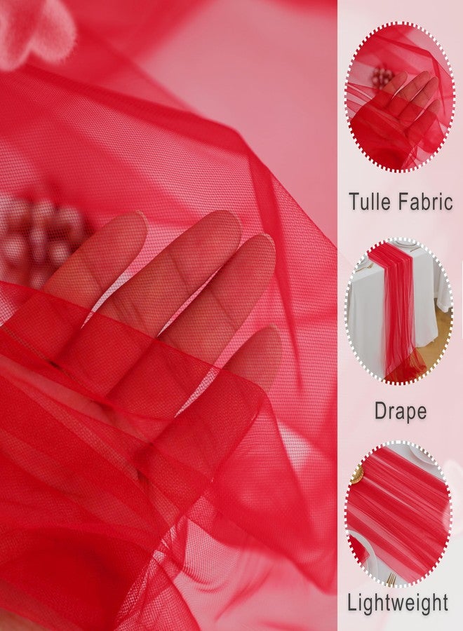 Snowkingdom Red Table Runner, 10FT Sheer Tulle Cheesecloth Gauze Table Runner, Boho Rustic Vintage Cheese Cloth for Christmas Wedding Party Bridal Baby Shower Long Table Decorations 120 inch - Image 4