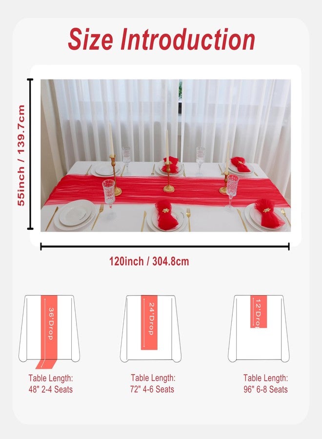 Snowkingdom Red Table Runner, 10FT Sheer Tulle Cheesecloth Gauze Table Runner, Boho Rustic Vintage Cheese Cloth for Christmas Wedding Party Bridal Baby Shower Long Table Decorations 120 inch - Image 5