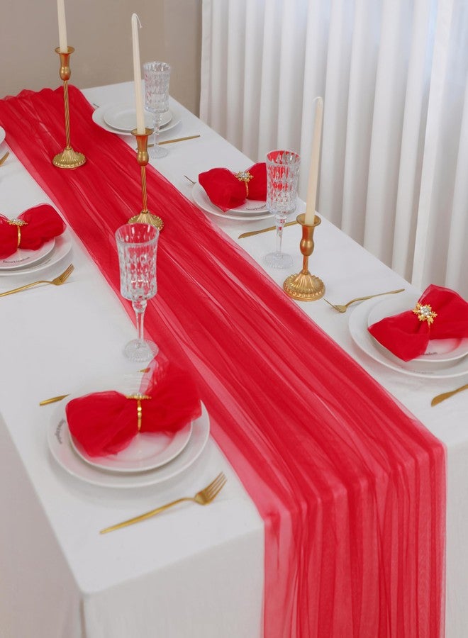Snowkingdom Red Table Runner, 10FT Sheer Tulle Cheesecloth Gauze Table Runner, Boho Rustic Vintage Cheese Cloth for Christmas Wedding Party Bridal Baby Shower Long Table Decorations 120 inch - Image 2