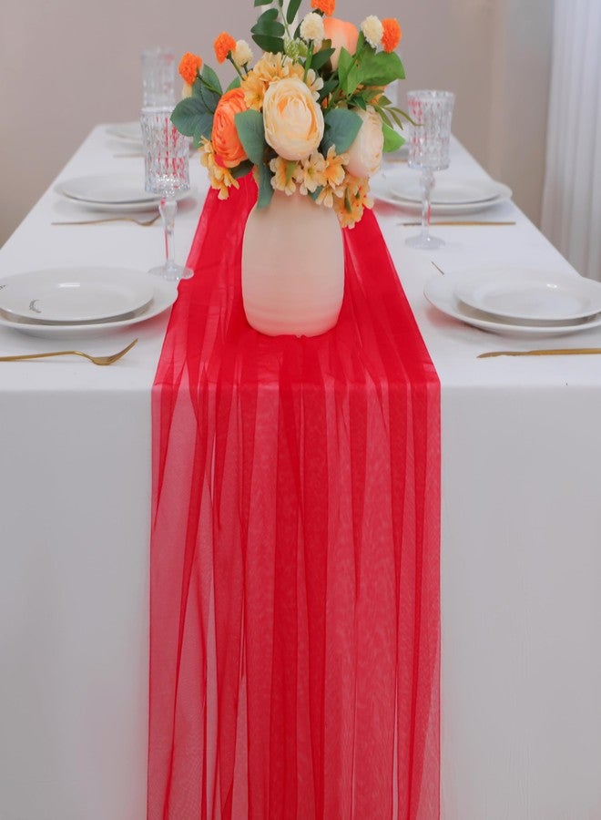 Snowkingdom Red Table Runner, 10FT Sheer Tulle Cheesecloth Gauze Table Runner, Boho Rustic Vintage Cheese Cloth for Christmas Wedding Party Bridal Baby Shower Long Table Decorations 120 inch - Image 3