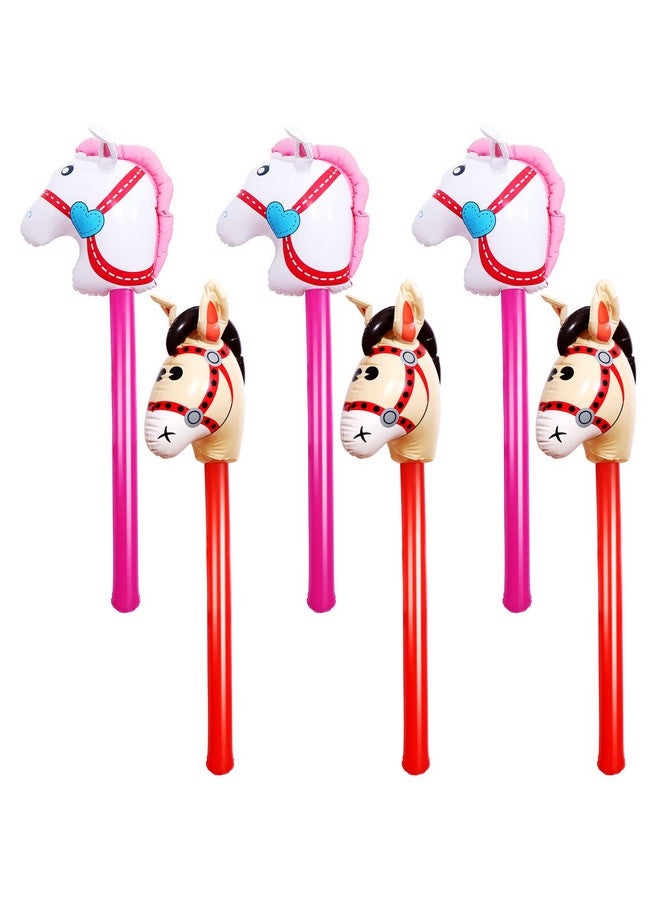 Yiphates 6 Pcs 40 Inch Inflatable Stick Horse Colorful Horse Head Stick Balloon Horse Birthday Party Supplies Pony Stick for Christmas Horse Themed Party Decorations Costume Stick - Image 1