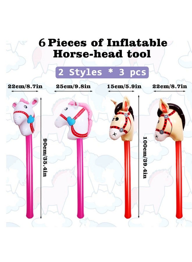 Yiphates 6 Pcs 40 Inch Inflatable Stick Horse Colorful Horse Head Stick Balloon Horse Birthday Party Supplies Pony Stick for Christmas Horse Themed Party Decorations Costume Stick - Image 2